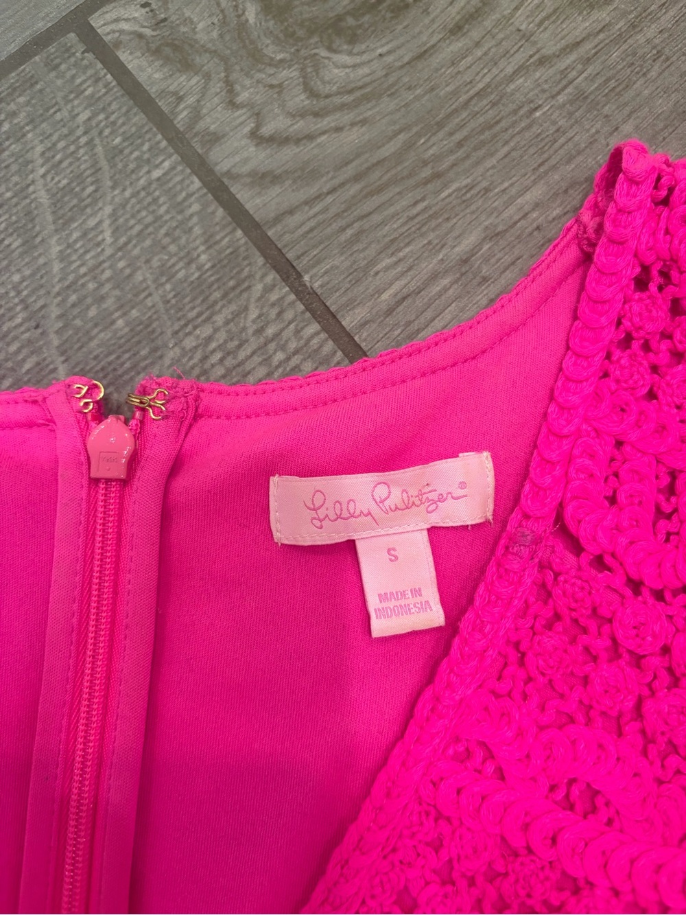 Lilly Pulitzer Astrid Shift Knit Crochet Dress Hot Pink - Picture 3 of 4
